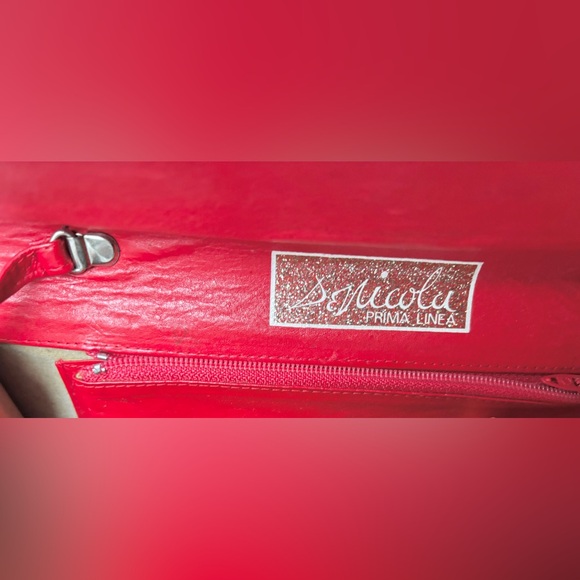 Vintage Italian Leather & Suede Mini Crossbody Bag in Red & Black colors - Picture 10 of 12